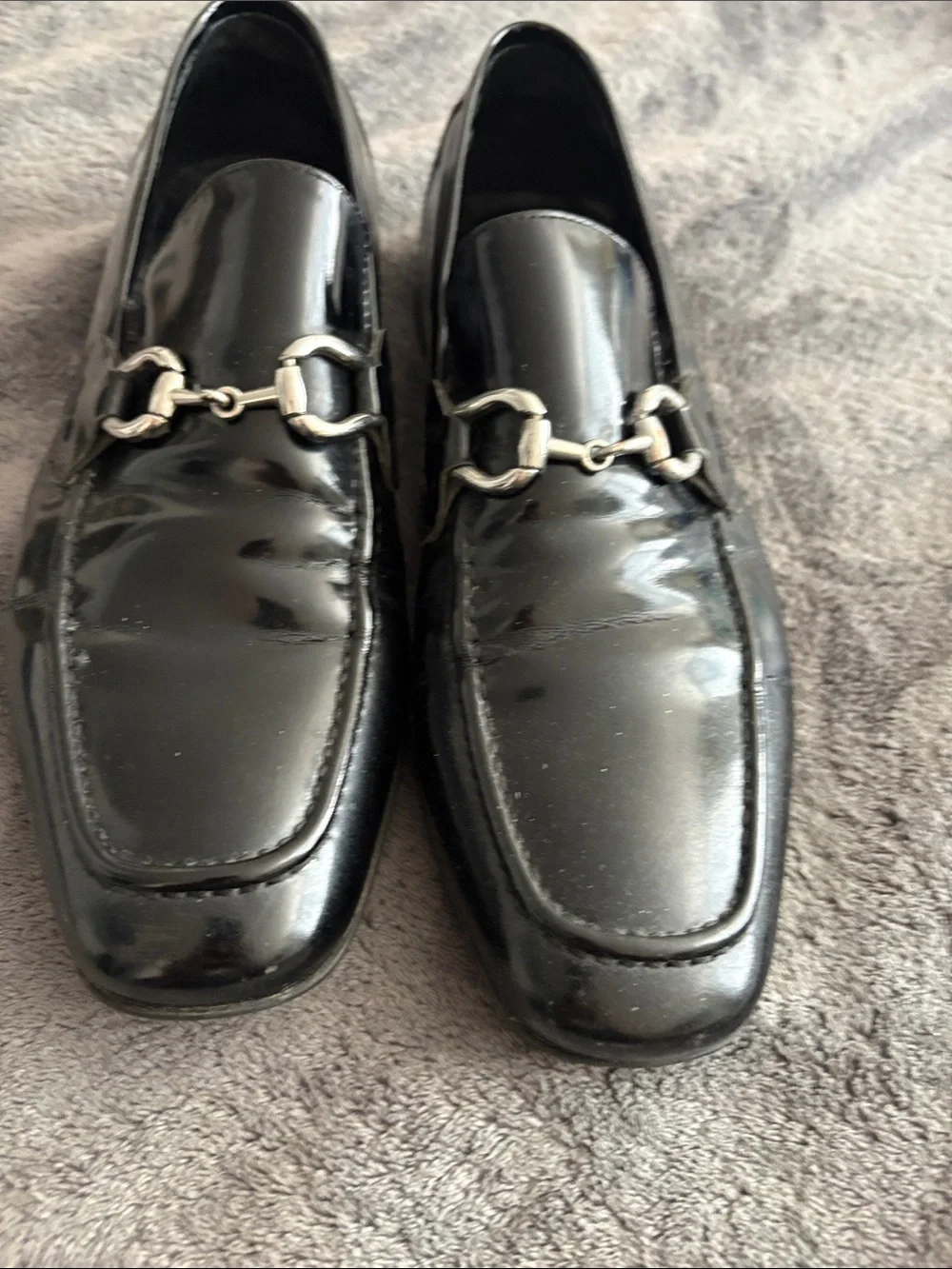 Men's Black Leather Slip-On Loafers with Metal Bit
